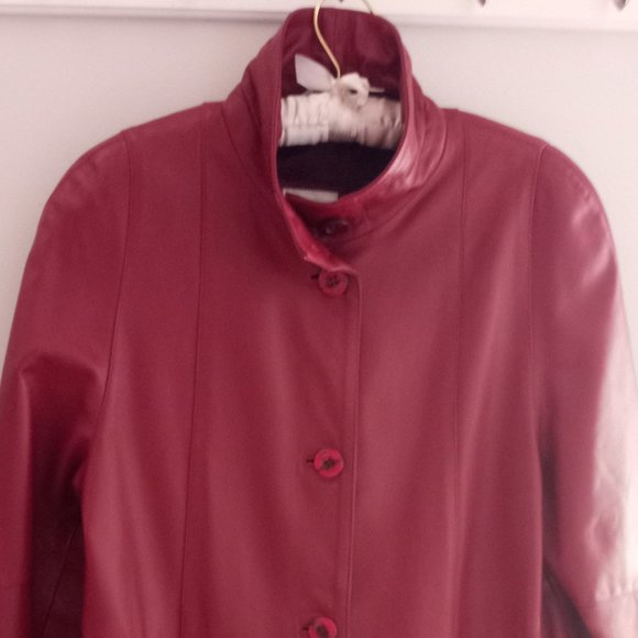 'FIRENZE' Red Leather Swing Coat Size L/38 EUC Flawless - Picture 1 of 16